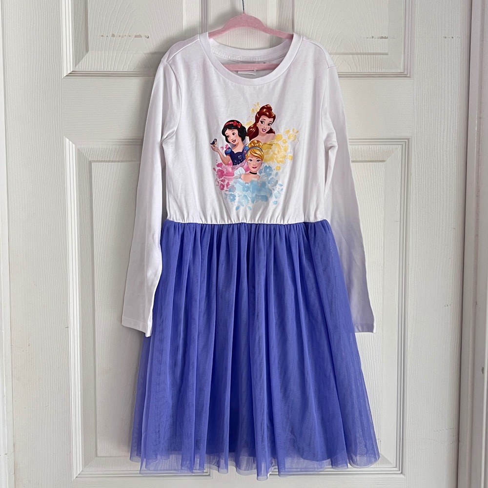 Disney Princess Tutu Dress M 7-8 Girls Long Sleeve Tulle White Purple Disneycore